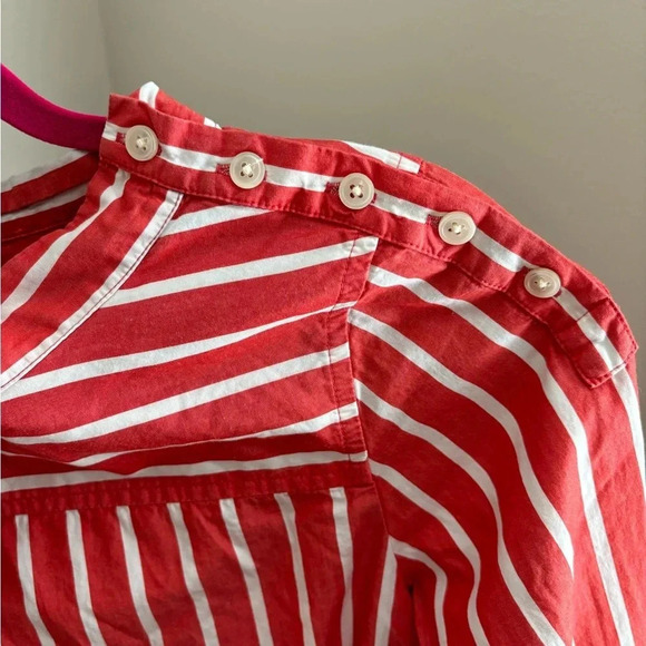 J Crew Size 0 Red & White Striped Preppy Cotton Long Sleeve Blouse - Picture 3 of 4